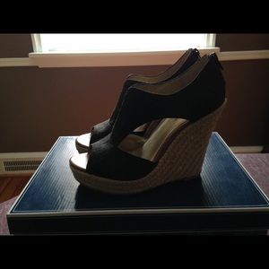 Seychelles Black Fabric Wedges