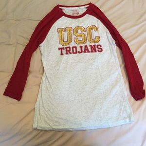 "USC Trojans" red, white, and gold baseball tee