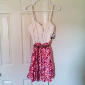 Floral dress with brown belt