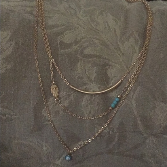 3 chain gold necklace turquoise accents