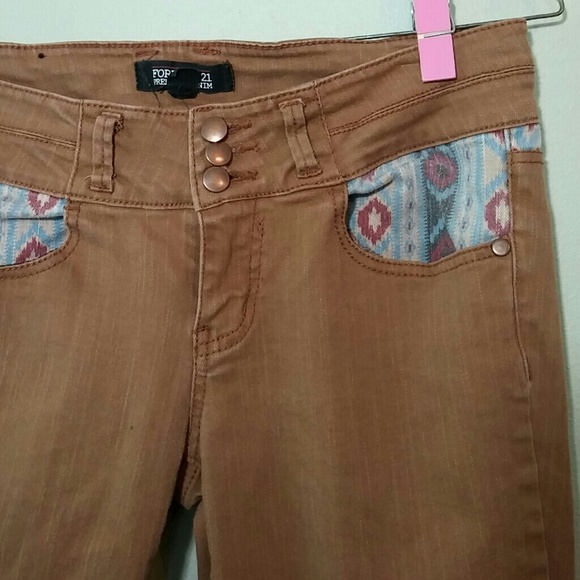 Forever 21 Denim - Sold Brown skinny jeans with Aztec detail