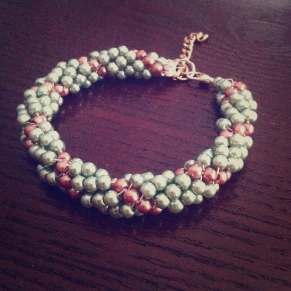 blue and taupe woven pearl bracelet