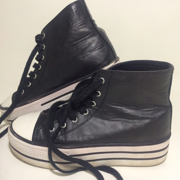 Black leather platform hightops by Soda