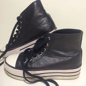 Black leather platform hightops by Soda