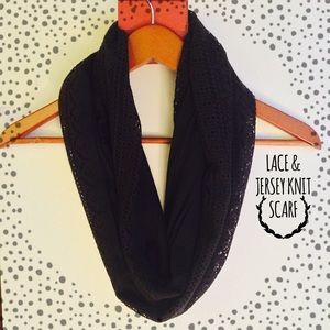 True Black Lace & Jersey Knit Scarf