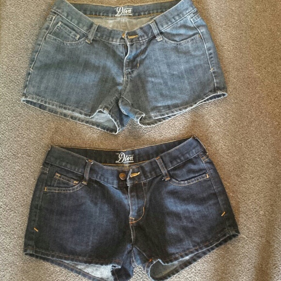 Two pairs of denim jean shorts