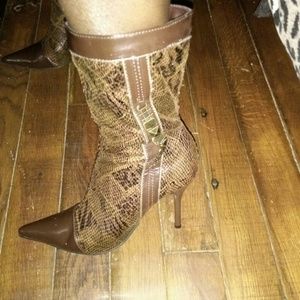 Brown snake skin almost ankle length boots