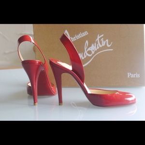 CHRISTIAN LOUBOUTIN RED PATENT SLINGBACK 35 5