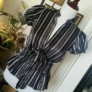 Black and white silky blouse