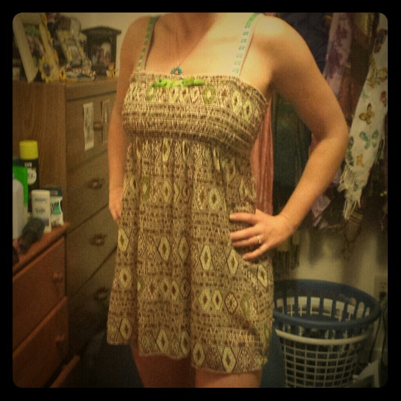 Hippy boho chic babydoll tank/ beach coverup green