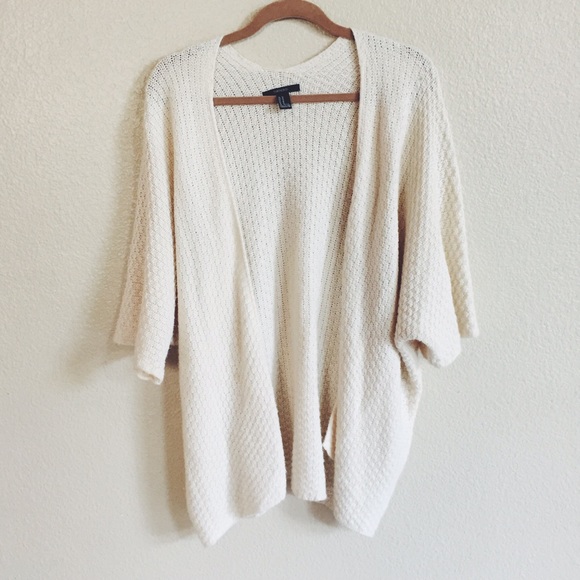 Forever 21 Sweaters - Cream Knit Slouchy Open Cardigan