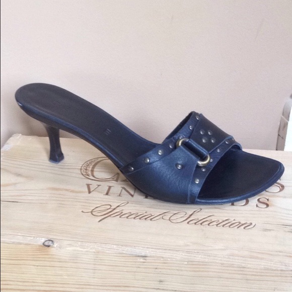 Celine Black Leather Mule brass grommets 7 SALE - Picture 1 of 4