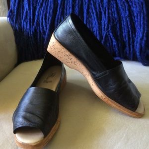 Spring Step Open Toe Black Leather Shoe