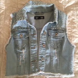 Rhinestone denim vest
