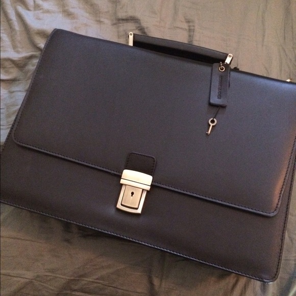 Gorgeous black leather laptop briefcase bag