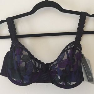 Plum, blue, and green underwire bra