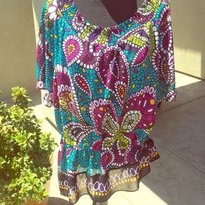 Butterfly Sleeve Multi Color Blouse