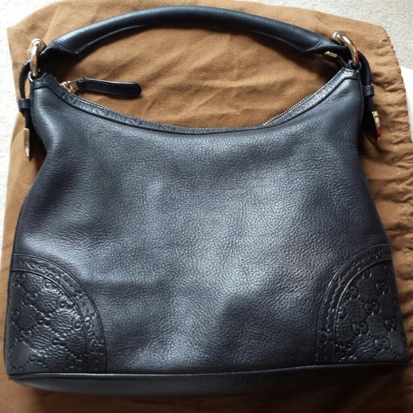 Gucci Black Pebbled Leather Zip Hobo w/ Guccissima - Picture 1 of 4