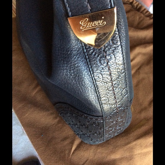 Gucci Black Pebbled Leather Zip Hobo w/ Guccissima - Picture 3 of 4