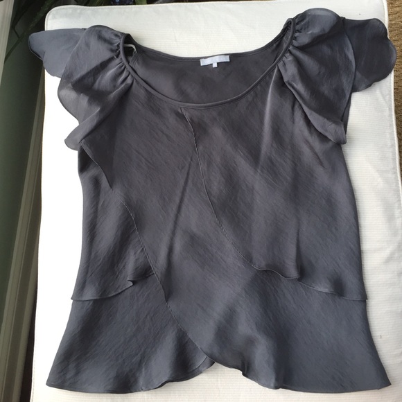 Violet & Claire Tops - Grey ruffled top