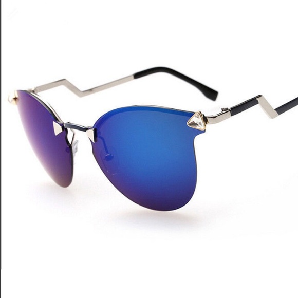 Blue mirrored cat eye sunglasses