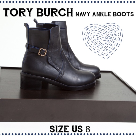 TORY BURCH Navy Ankle Boots Size 8 Mint Preowned