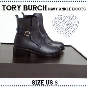 TORY BURCH Navy Ankle Boots Size 8 Mint Preowned