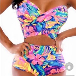 Floral two piece high waisted  swimsuit