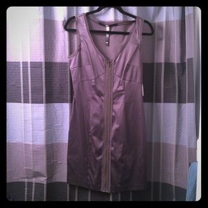 Kensie gray exposed zipper v neck dress