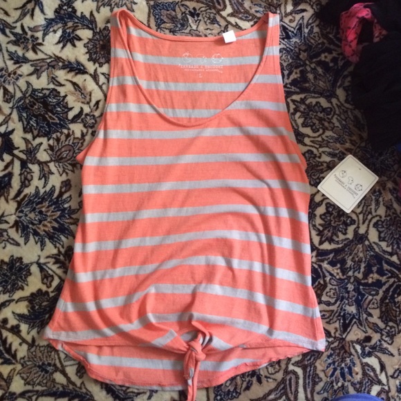 Orange and grey striped shirt.