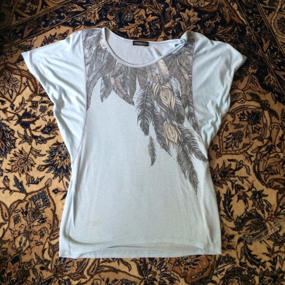 RARE BLUE AND WHITE FEATHER SHIRT
