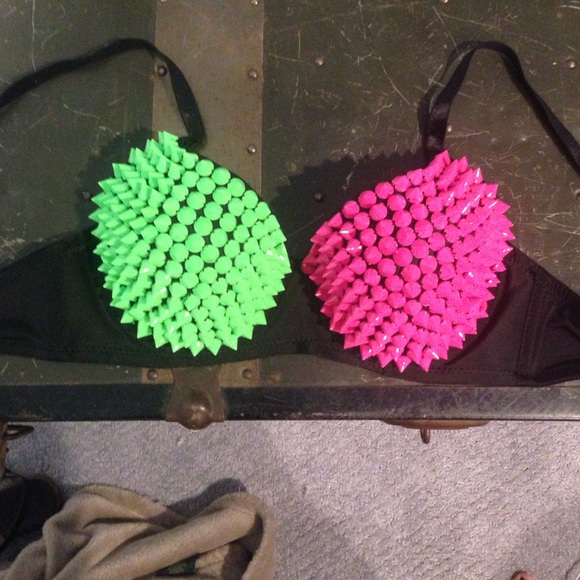 Neon spiked bra