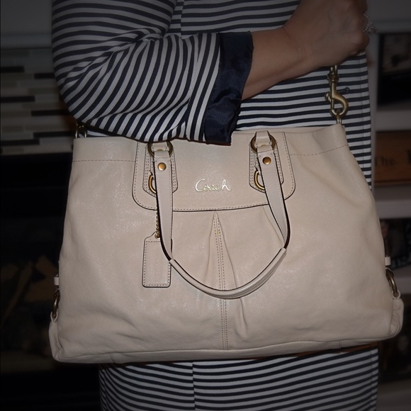 Cream leather coach purse