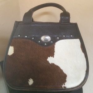 American West Cowhide Handbag dark brown leather.