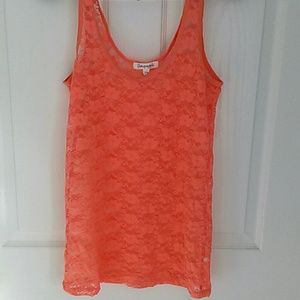 Salmon colored lace tank top