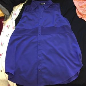 Long sleeveless royal blue chiffon blouse