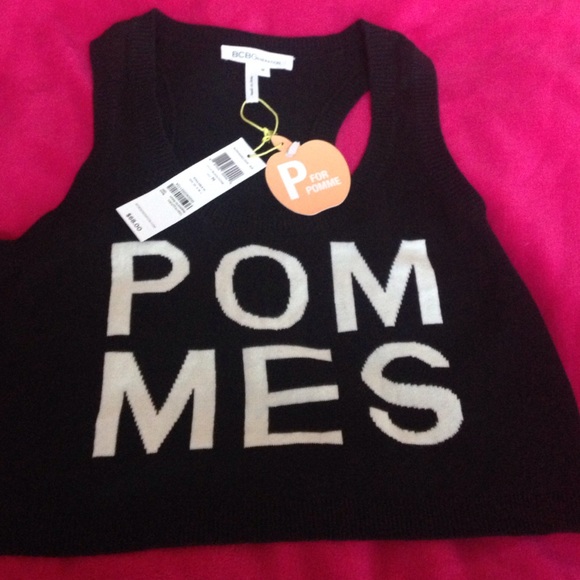 BCBGeneration Knit Black Crop Top w/ French Word - Picture 1 of 4