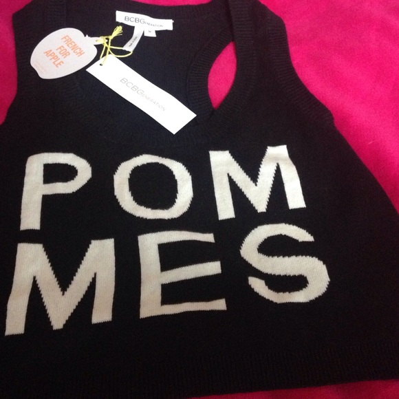 BCBGeneration Knit Black Crop Top w/ French Word - Picture 4 of 4