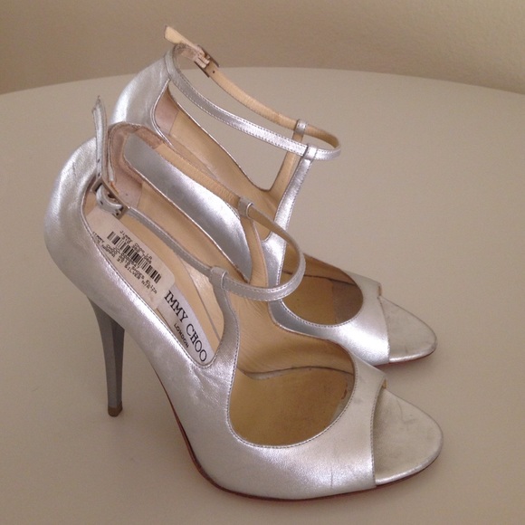 Jimmy Choo Eliza Silver Petrol Patent Heels