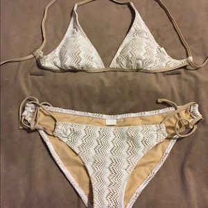White and gold crocheted bikini