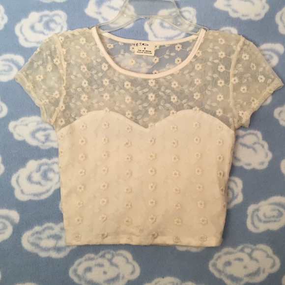 Urban Outfitters Cream Mesh Floral Crop Top