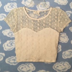 Urban Outfitters Cream Mesh Floral Crop Top