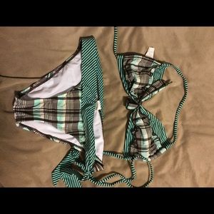 Plaid turquoise striped bikini