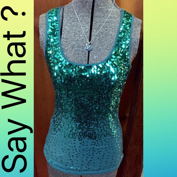 Tops - Turquoise Sequin Tank