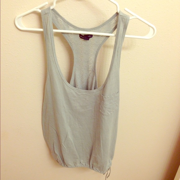 Loose fit, gray tank top.