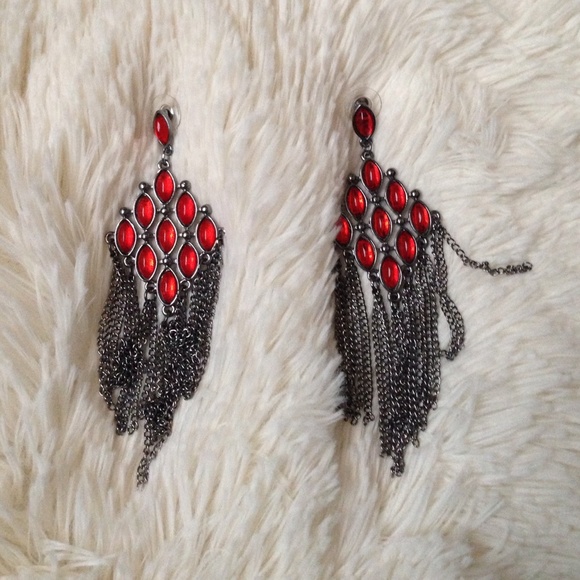 Beautiful red with black hanging earrings