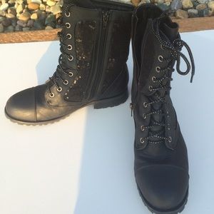 Black Sequin Combat Boots