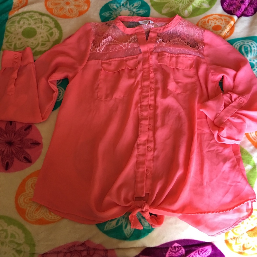 Coral long sleeve sheer shirt