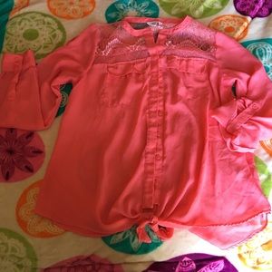 Coral long sleeve sheer shirt