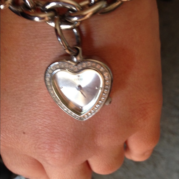 Silver tone heart shape Guess watch